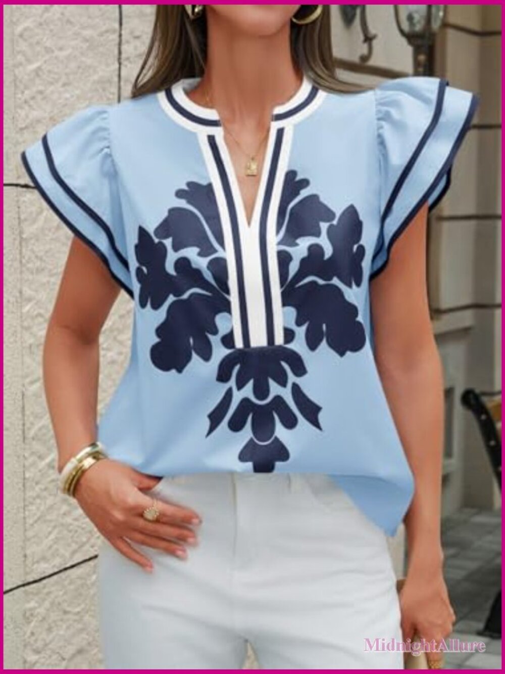 Ruffle Color Block Blouse V Neck Floral Print Tank Tops Pleated Loose Fit Shirts - Picture 4 of 7